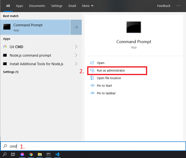 Open command prompt in administrator mode Open command prompt in administrator mode